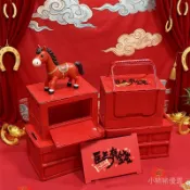 禮品箱春節折疊伴手收納盒紅色新年禮盒手提便攜購物籃車載整理箱