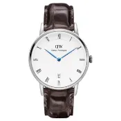 【Daniel Wellington】Dapper時尚深啡鱷魚紋皮革腕錶-銀框/34mm(1142DW)