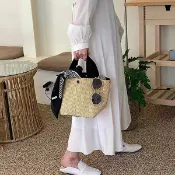 Anna S ANNAS 正韓 草編包 手提包 小包 購物袋 便當袋 編織包 藤編包 帆布包 包包 海邊 度假 韓國
