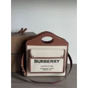幾乎全新未拆封Burberry博柏利 VintagePocket bag 雙色可拆卸可調節肩帶 帆布拼皮革 帆布包托特包
