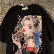 💖免運💖100%純棉 M-5XL大碼純棉情侶款短袖T恤 國風小丑女百搭短袖女生t恤 男夏季復古情侶甜酷上衣 潮牌T恤