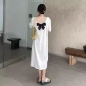 【摩妮卡】大碼女裝露背蝴蝶結連衣裙女夏季新款寬鬆顯瘦慵懶風長款T恤裙 寬鬆顯瘦 連身裙 大尺碼裙 顯瘦洋裝 日常穿搭