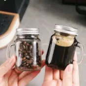 迷你玻璃密封瓶 帶把手梅森杯 咖啡濃縮液分裝瓶 便攜果醬蜂蜜小樣罐 35ml
