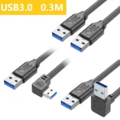 易控王 0.3M USB3.0公對公彎頭傳輸線 鍍鎳接頭 多層屏蔽 鍍錫銅線芯 (30-775)