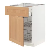 【IKEA 宜家家居】METOD/MAXIMERA 底櫃附網籃/抽屜/門板, 白色/vedhamn 橡木, 60x60x80 公分