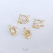 台灣出貨-Ala-保色14k包金鑲鋯石日月星辰宇宙星球月亮珠托吊墜diy飾品掛件吊飾