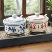 豬油罐 油罐 儲油罐 耐高溫豬油罐 葷油專用罐 廚房油罐 釉下彩工藝陶瓷耐高溫豬油罐帶蓋廚房陶瓷油辣潑子罐調味料盒熟油