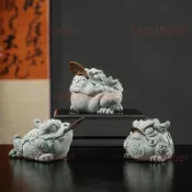 🔥熱銷特賣🔥青砂石石雕擺件 招財金蟾 三足蟾蜍擺件 茶寵 招財小物 招財裝飾 麒麟 獅子 小龍龜 招財4.21