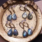 天然拉長石 大顆 梨形 切割 天然石 寶石耳環 Labradorite