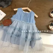 昕購商鋪 48H出貨女童連衣裙夏裝2025新款兒童洋氣公主裙子女寶寶背心牛仔紗裙夏季