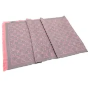 GUCCI 古馳 GG Jacquard 雙色緹花流蘇灰粉色美麗諾羊毛圍巾