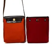 正品 HERMES 愛馬仕 Herbag TPM 肩背包 Toile Officier 橘 紅色 二手