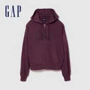 【GAP】VintageSoft寬版Gap Logo拉鍊帽T外套-酒紅色(907601)