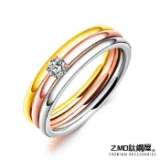 Z.MO鈦鋼屋 女生戒指 尾戒 璀璨水鑽戒指 白鋼戒指 鍍玫瑰金色 3環造型戒指 圓鑽設計戒指 生日禮物【BKS591】