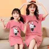 (店+)【Baby 童衣】兒童居家洋裝 親子睡衣 姊妹家居服 女童短袖長版衣 夏季居家服 88655