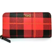【KATE SPADE】紅x黑格紋拉鍊式長夾