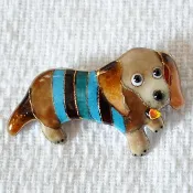 臘腸犬七寶燒胸針