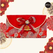 (店+)摩達客◉春節開運招財◉優雅精緻珍珠蝴蝶結綢緞橫式花朵流蘇藝術紅包袋錢包/單入
