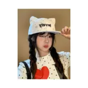 (店+)Imanchen小衆搞怪可愛貓耳朵平沿棒球帽女甜美個性顯臉小星星字母鴨舌帽子