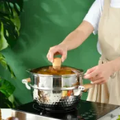 全球選品1館 生活百貨 寶寶輔食家用雙耳無塗層奶鍋 304日式多功能不鏽鋼雪平鍋蒸籠