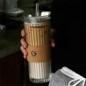 全球選品1館 生活百貨 有蓋玻璃杯杯子高顏值果汁水杯吸管大容量辦公室帶咖啡杯女