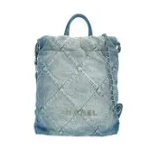二手品 Chanel 22 刷色牛仔布銀鍊手提後背包(AS3859-藍)
