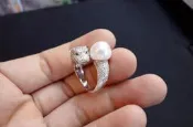 天然珍珠強火光金錢豹戒指