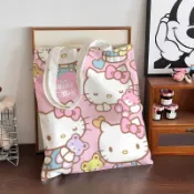 簡約帆布袋 單肩帆布包 helloKitty凱蒂貓帆布包定製有拉鍊學生裝書大容量上課手提袋外出 手提包 通勤包 側背包 
