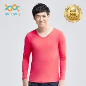 【WIWI】MIT溫灸刷毛V領發熱衣(朝陽紅 男S-3XL)0.82遠紅外線 迅速升溫 加倍刷毛 3效熱感 輕薄顯瘦