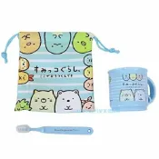 asdfkitty可愛家精品店 asdfkitty*日本san-x角落生物藍色兒童牙刷+漱口杯+束口收納袋-日本正版商品