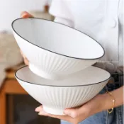【8吋斗笠碗】拉麵碗 大號餐具 螺螄粉碗 吃飯碗 泡麵專用碗 黑線 餐具 碗 泡麵碗 北方碗 桃園發貨