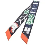 【Hermes 愛馬仕】Jumping圖騰Twilly絲巾領結(黑色/橘色)