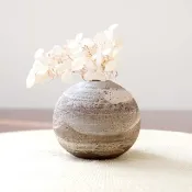 柴窯燒製 / 赤陶土與白化粧刷紋圓形一輪挿