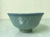 WH27275【四十八號老倉庫】全新 早期 台灣 藍釉 樹葉紋 古早碗 飯碗 米糕碗 碗粿碗 完整 1碗價