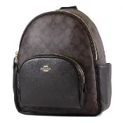 【COACH】緹花LOGO雙側置物拉鍊後背包-咖啡色