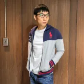 美國百分百【Ralph Lauren】連帽外套 RL 大馬 polo 夾克 男女 拼色 深藍/灰 XS號 I641