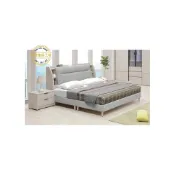(店+)【新荷傢俱工場】26T 291 現代簡約 USB床頭 5尺床 /6尺床 貓抓皮雙人床架 貓抓皮床架 淺灰皮床組