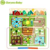 韓國 GoryeoBaby  運筆磁性迷宮遊戲 / 農場走珠板 木質 木製玩具 【國王皇后】