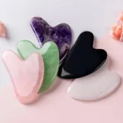 天然紫水晶,粉晶/東陵玉/白玉/黑曜石/刮痧片 V型愛心刮痧板子 提拉緊緻面部美容按摩刮痧板 面部