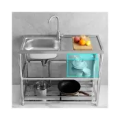 (店+)幕辭精品 不銹鋼水槽  一體臺麵單槽雙槽 廚房水槽 支架水池槽 洗手盆出租房 洗手台 洗衣台 不鏽鋼水槽 流理台