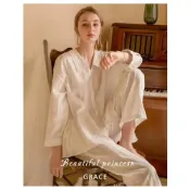 (店+)LE FLIRT 高級純棉居家服 春秋簡約 男友風襯衫領口魚尾裙擺設計 寬鬆棉質套裝 家居服 無印風睡衣 透氣女睡衣