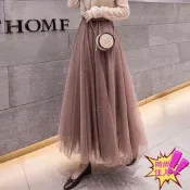 台灣現貨百褶蕾絲網紗裙女韓版A字裙中長款仙女紗裙 半身裙高腰大裙擺長裙=連身裙/洋裝/半身裙/長裙/百褶裙/打底裙