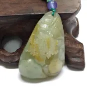 【蓁寶閣】天然緬甸A貨 菩提樹下 帶黃翡山水牌吊飾項鍊