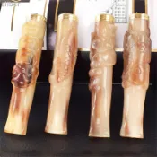 😍台灣出貨😍牛角濾嘴 香煙濾嘴 9mm活性炭濾芯拉桿濾芯兩用 牛角立體雕刻可清洗循環煙具  丹尼特 大象 男