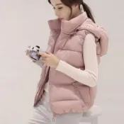 千織屋 💖外套女💖 羽絨背心 秋冬短版背心女士羽絨棉馬甲 連帽棉襖外套顯瘦韓版保暖棉服背心 小可愛工作潮外套鋪棉背心