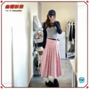 ✨顯瘦百搭✨長裙褶衣半身百搭裙子蛋糕裙裙子女高腰氣質傘裙顯瘦法式小個子蓬蓬傘裙兩色格子大裙擺✨