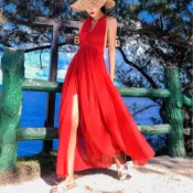 𝓑𝓵𝓪𝓬𝓴𝓢𝔀𝓮𝓮𝓽𝔂 🖤【赤戀海風】雪紡洋裝 紅色洋裝 夏天長洋裝 海邊洋裝 度假洋裝 渡假洋裝