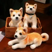 全球選品1館 生活百貨 模擬秋田犬公仔毛絨玩具可愛棕色小狗柴犬玩偶布娃娃鈴鐺二哈士奇