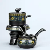 全球選品1館 生活百貨 陶瓷泡茶茶具中式石磨旋轉出水自動家用套裝功夫茶壺茶杯配件