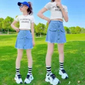 童裝短褲 女童假兩件裙褲 夏季中大童百搭牛仔短褲 外穿時尚短裙 牛仔裙褲 女生假兩件短裙【不二雜貨】